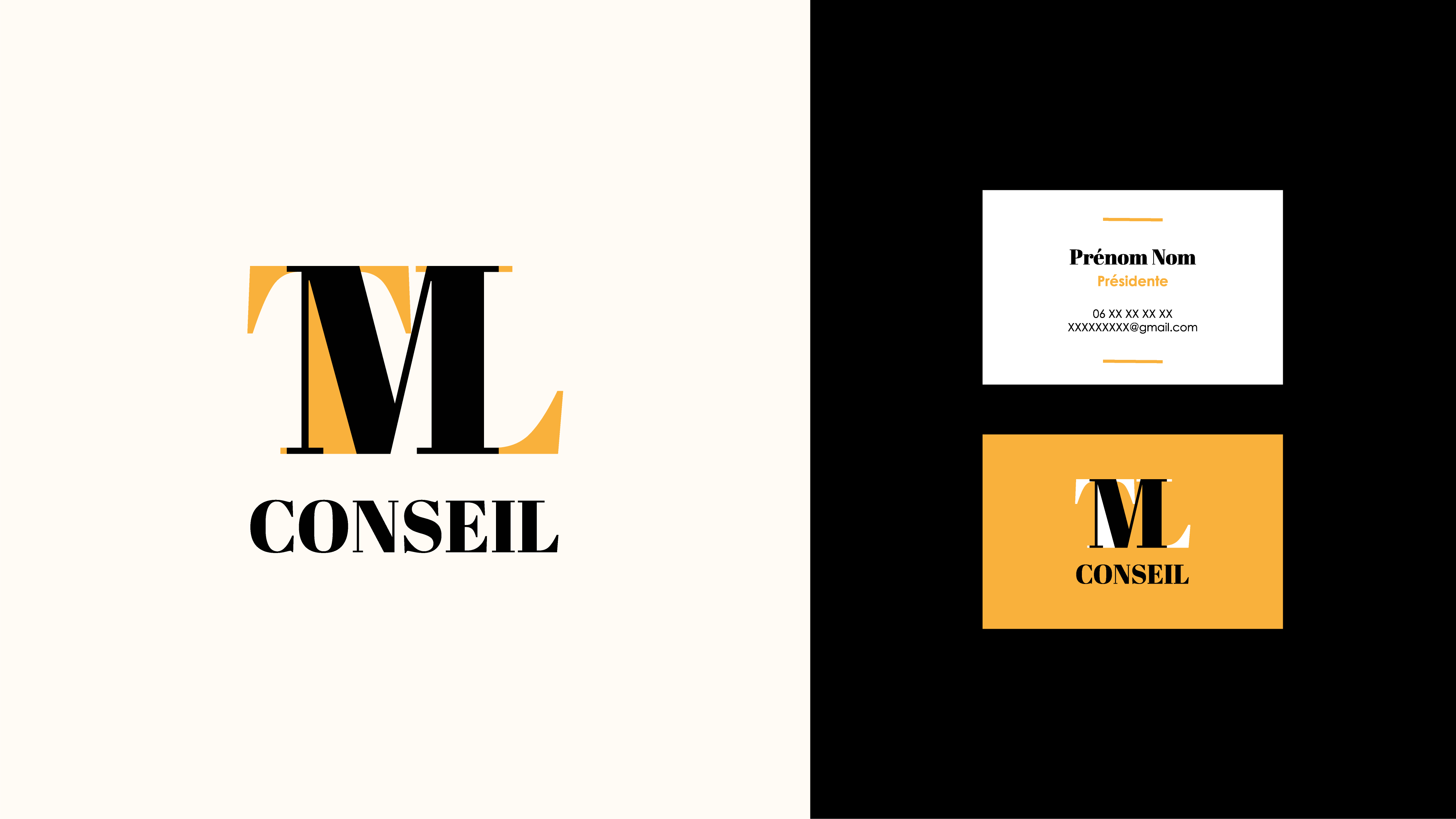 TML conseils, logo, cartes de visite