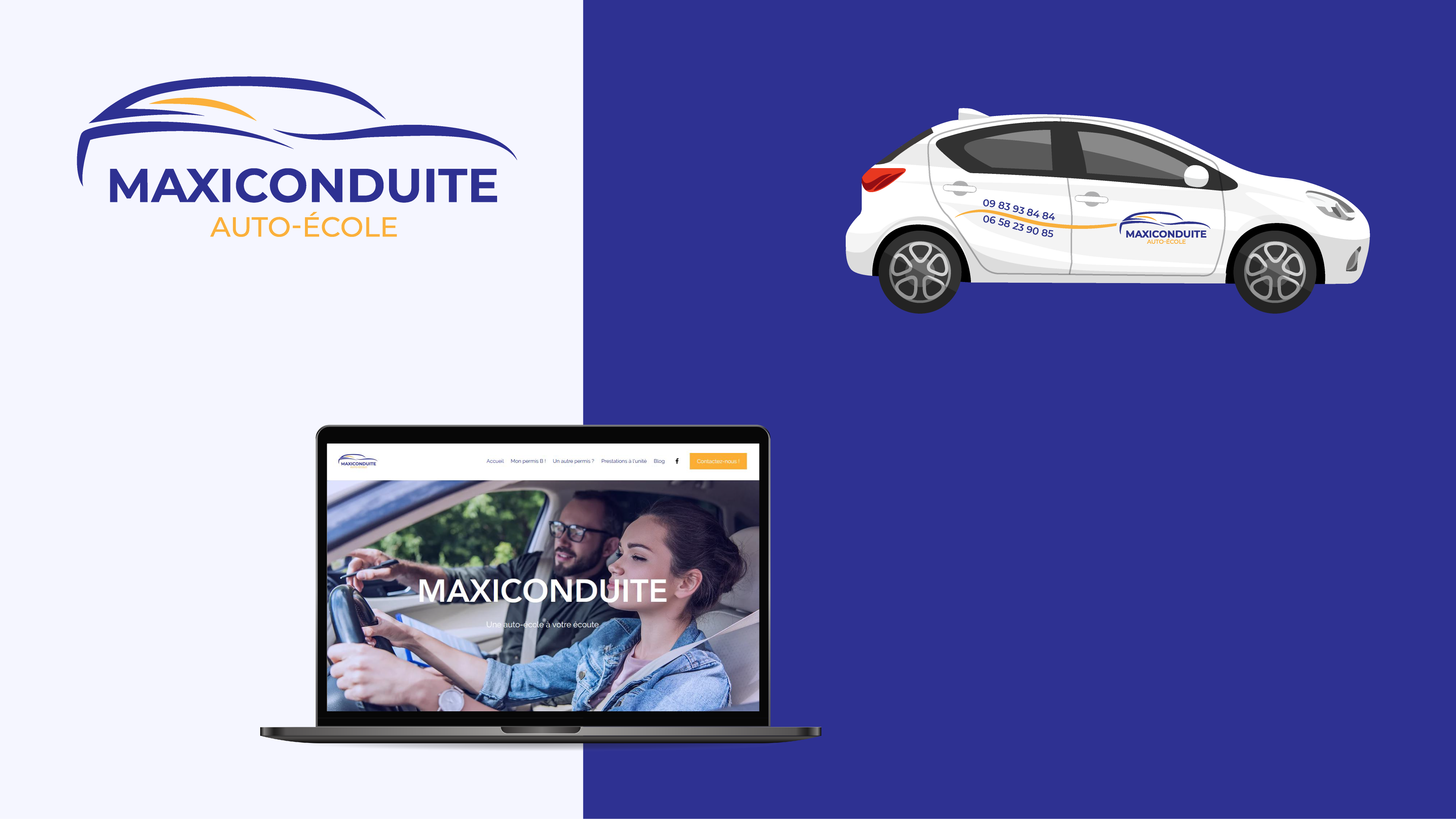 Maxiconduite auto-école, logo, flyer, site vitrine