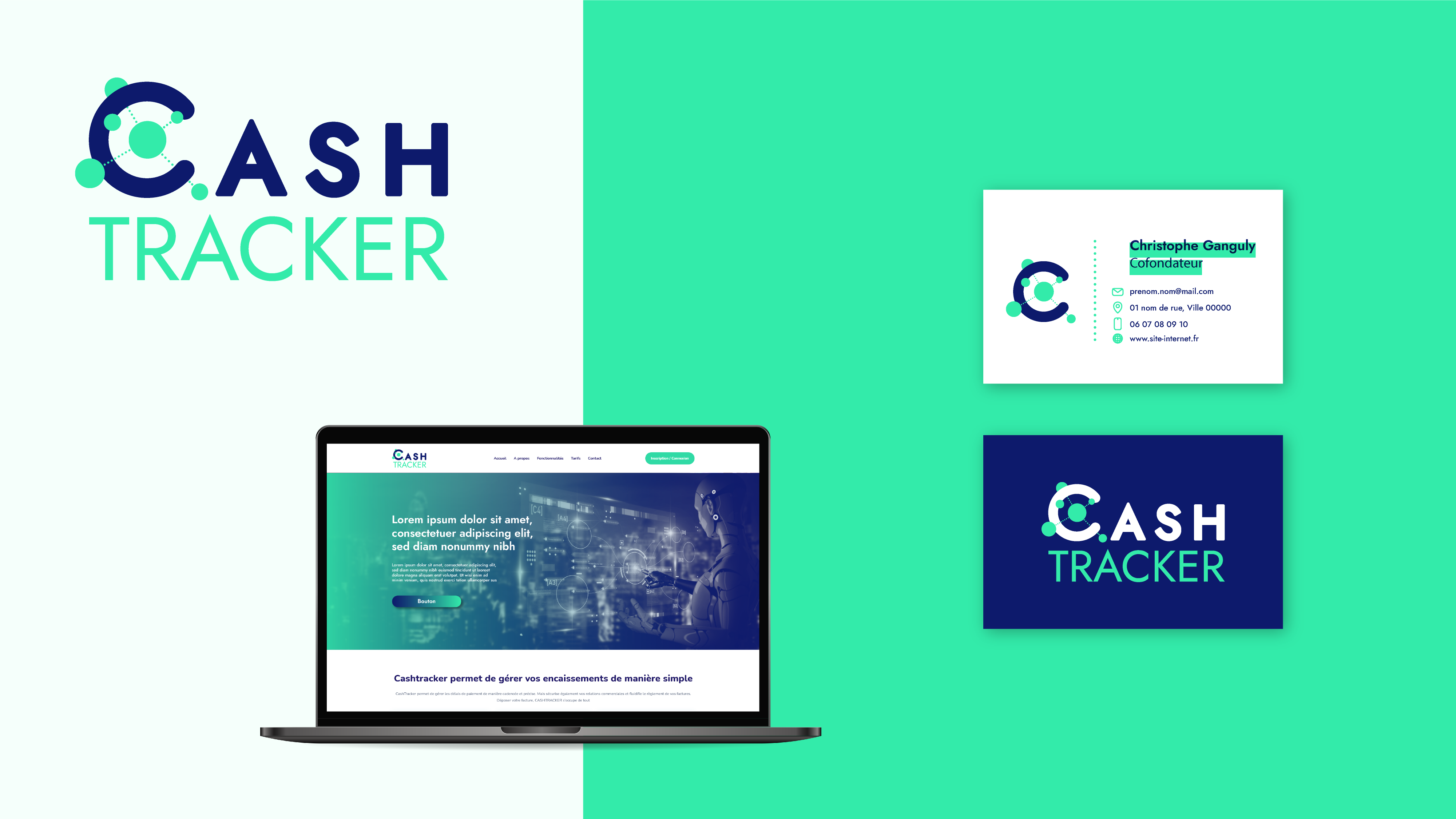 Cashtracker, logo, flyer, cartes de visite, webdesign